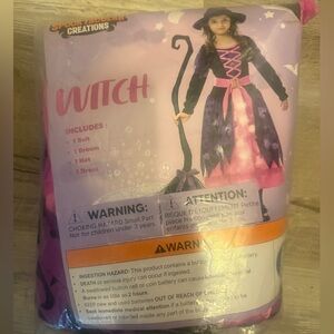 Girls Light Up Witch Costume, Kids Witch Costume with Hat and Broom NWT